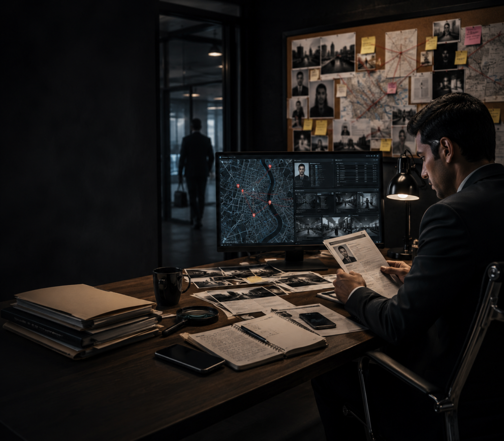 Noir investigation in modern office