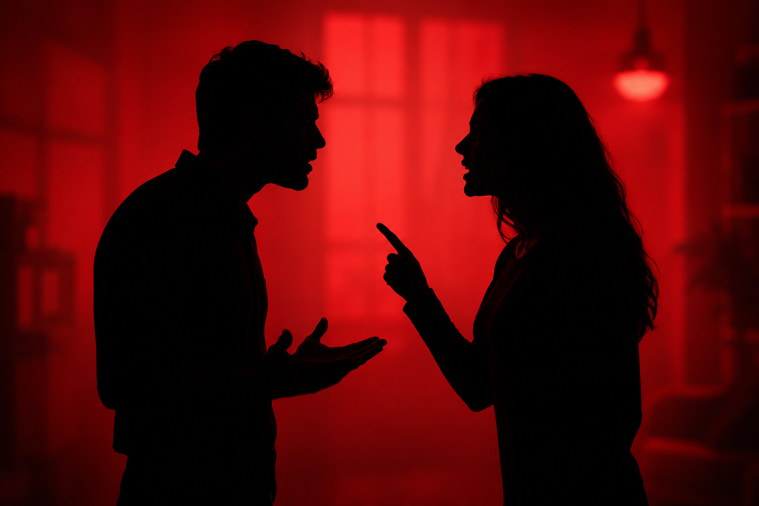 Silhouetted Argument in Red Light