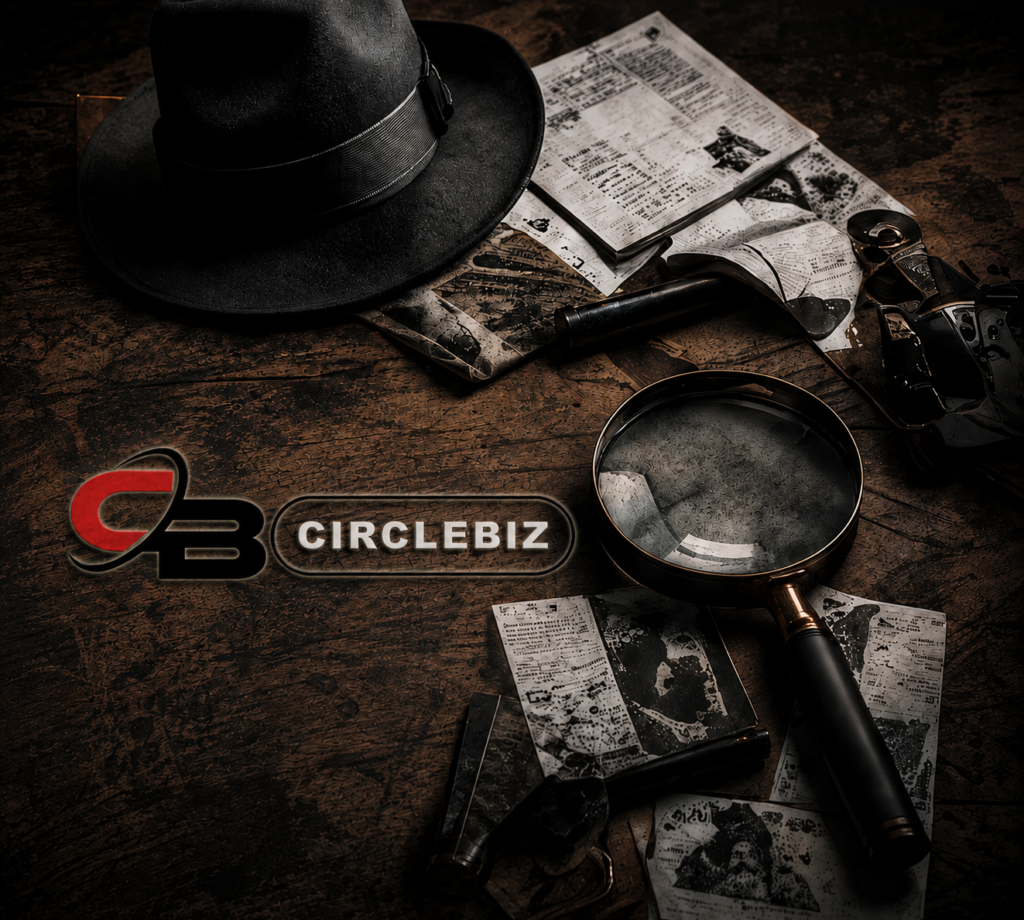 Noir Detective Desk with CircleBiz Logo