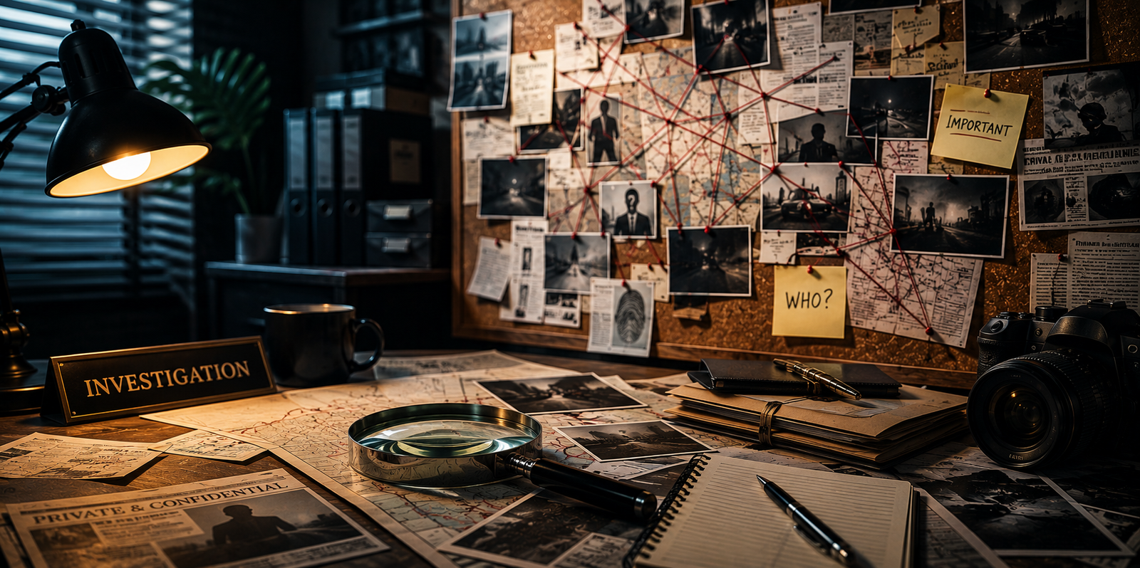 Noir Detective Investigation Desk